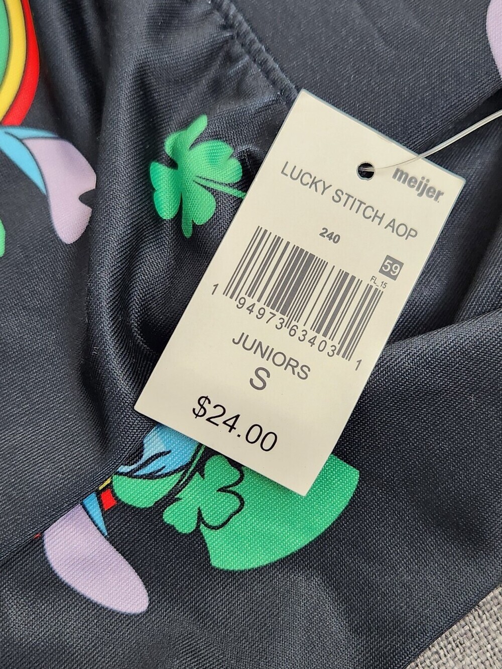Disney Stitch St. Patrick Day Clover Stretch Leggings. Junior Small - Picture 10 of 11